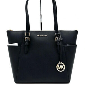 Michael Kors Large Charlotte Tote Bag Leather Black/ Gold